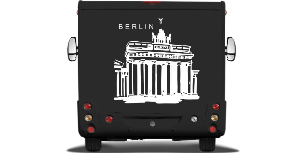 Wohnmobilaufkleber Berlin Brandenburger Tor auf Heck von Wohnmobil oder Wohnwagen - Ansicht Farbauswahl Wohnmobilaufkleber Berlin Brandenburger Tor auf Heck von Wohnmobil oder Wohnwagen - Ansicht Farbauswahl