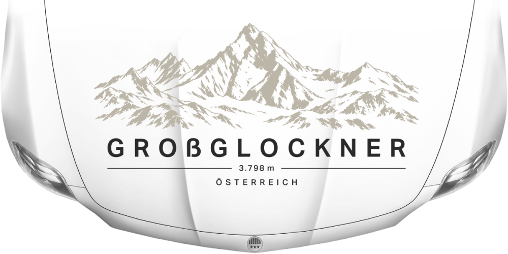 Wohnmobilaufkleber Großglockner auf heller Motorhaube