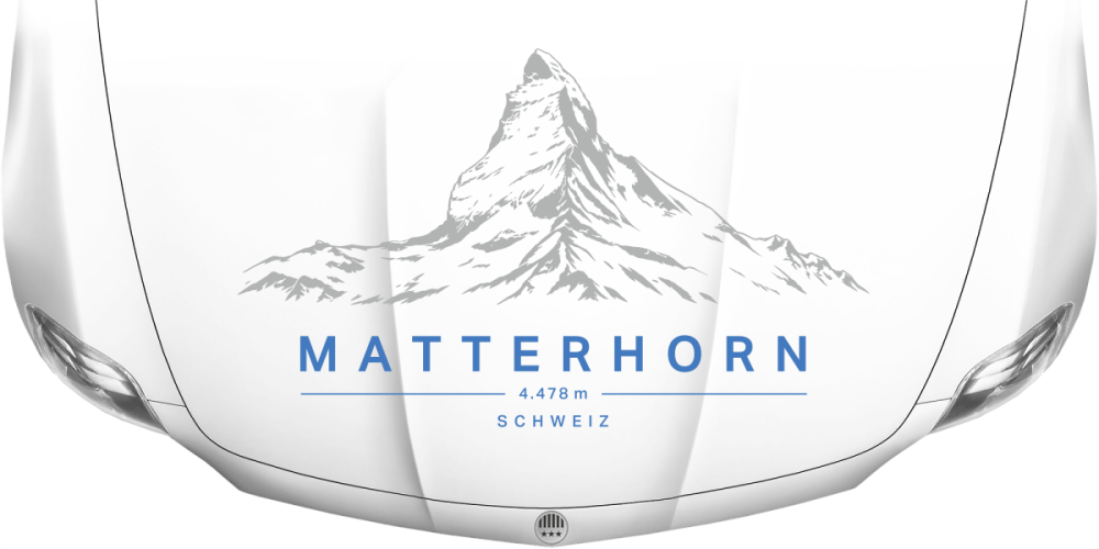 Wohnmobilaufkleber Matterhorn auf heller Motorhaube