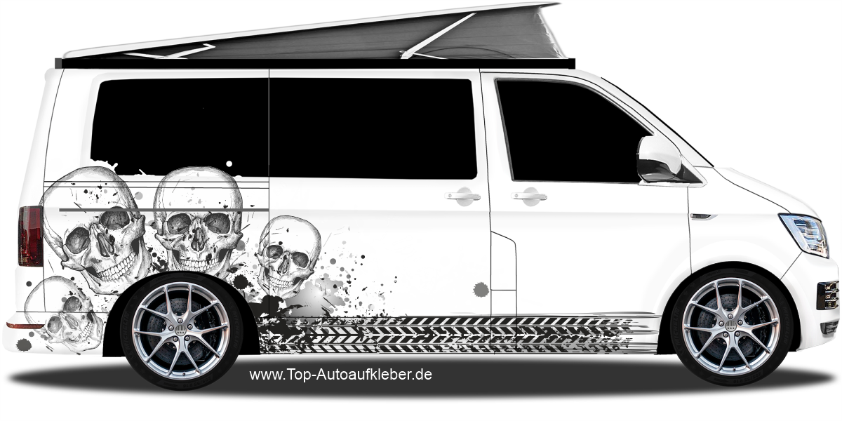 Wohnmobilaufkleber Skulls und Farbkleckse | Set für beide Fahrzeugseiten