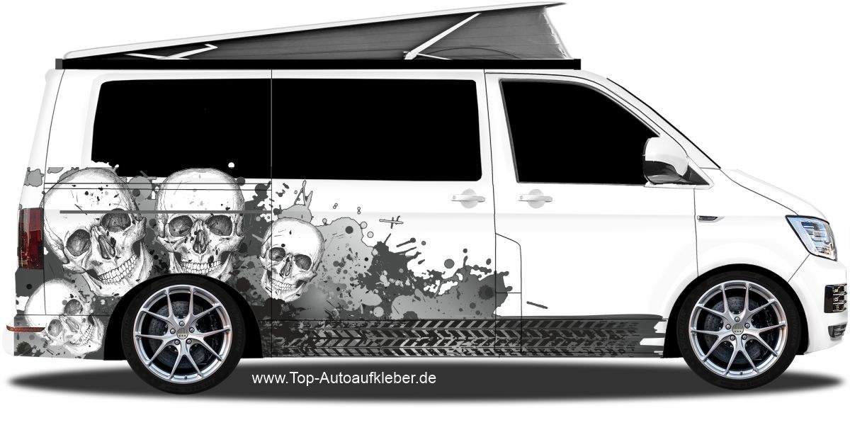 Autoaufkleber Farbflecken und Totenköpfe