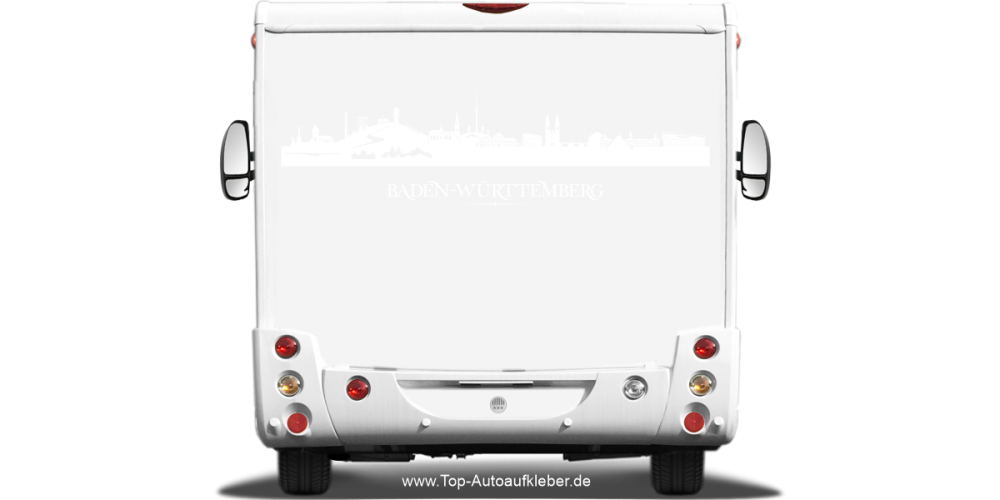 Wohnmobilaufkleber Skyline Baden-Württemberg auf hellem Wohnmobil - Ansicht Farbauswahl