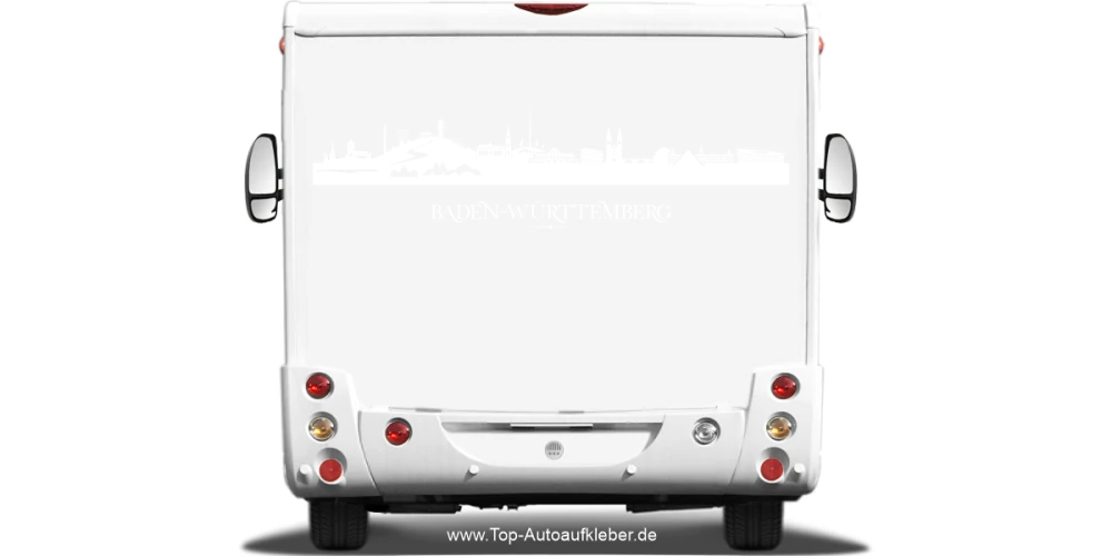 Wohnmobilaufkleber Skyline Baden-Württemberg auf hellem Wohnmobil - Ansicht Farbauswahl