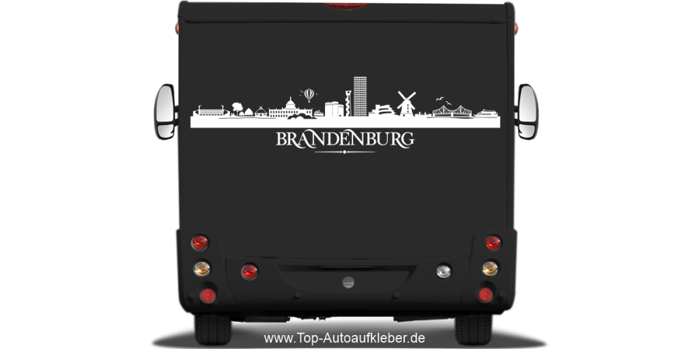 Wohnmobilaufkleber Skyline Brandenburg auf dunklem Wohnmobil - Ansicht Farbauswahl
