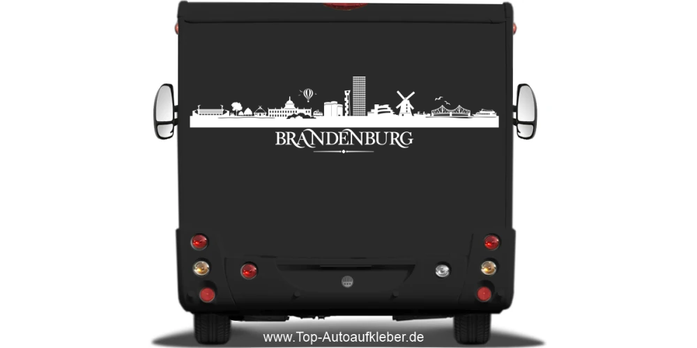 Wohnmobilaufkleber Skyline Brandenburg auf dunklem Wohnmobil - Ansicht Farbauswahl