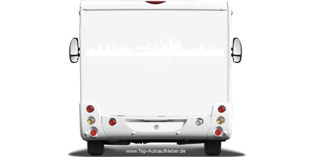 Wohnmobilaufkleber Skyline Hessen auf hellem Wohnmobil - Ansicht Farbauswahl
