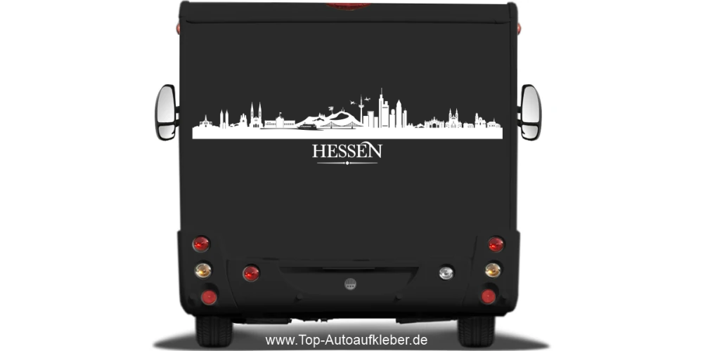 Wohnmobilaufkleber Skyline Hessen auf dunklem Wohnmobil - Ansicht Farbauswahl