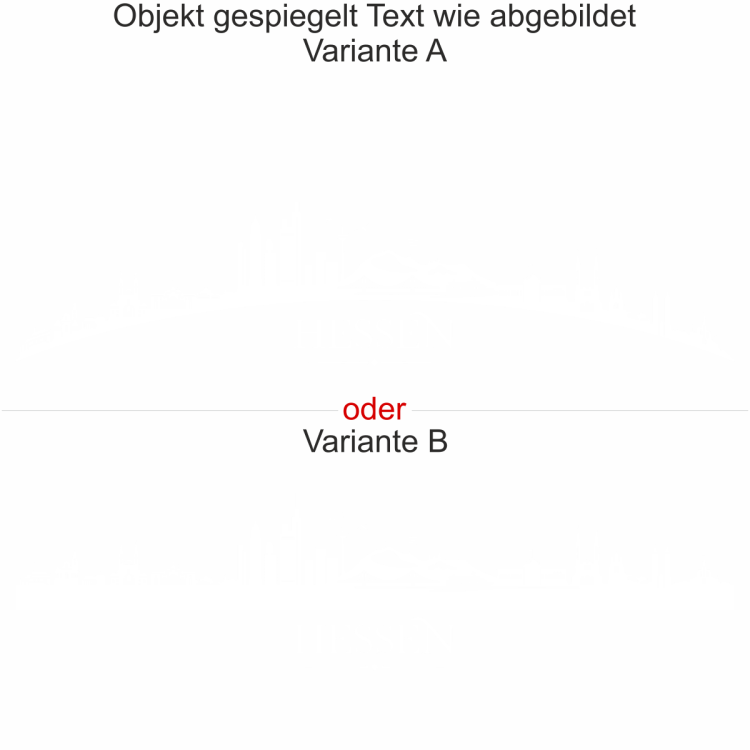 Wohnmobilaufkleber Skyline Hessen - gespiegelt - Text wie abgebildet - Ansicht Farbauswahl - Varianten A und B