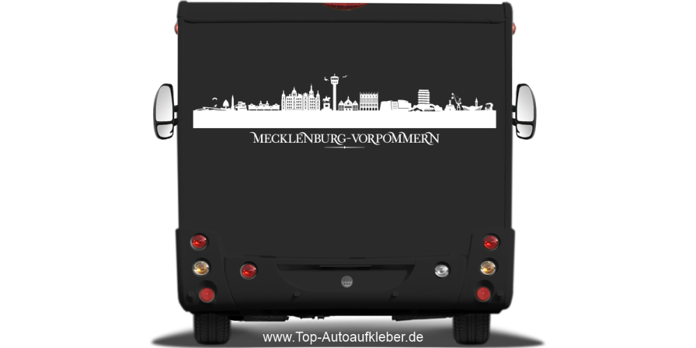 Wohnmobilaufkleber Skyline Mecklenburg-Vorpommern auf dunklem Wohnmobil - Ansicht Farbauswahl