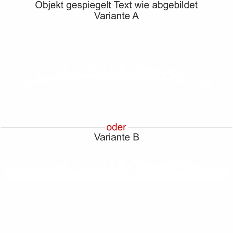 Wohnmobilaufkleber Skyline von Nordrhein-Westfalen - gespiegelt - Text wie abgebildet - Ansicht Farbauswahl - Varianten A und B