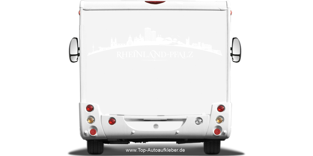 Wohnmobilaufkleber Skyline Rheinland-Pfalz auf hellem Wohnmobil - Ansicht Farbauswahl
