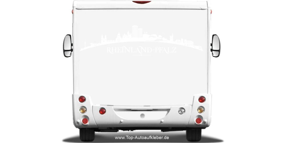 Wohnmobilaufkleber Skyline Rheinland-Pfalz auf hellem Wohnmobil - Ansicht Farbauswahl
