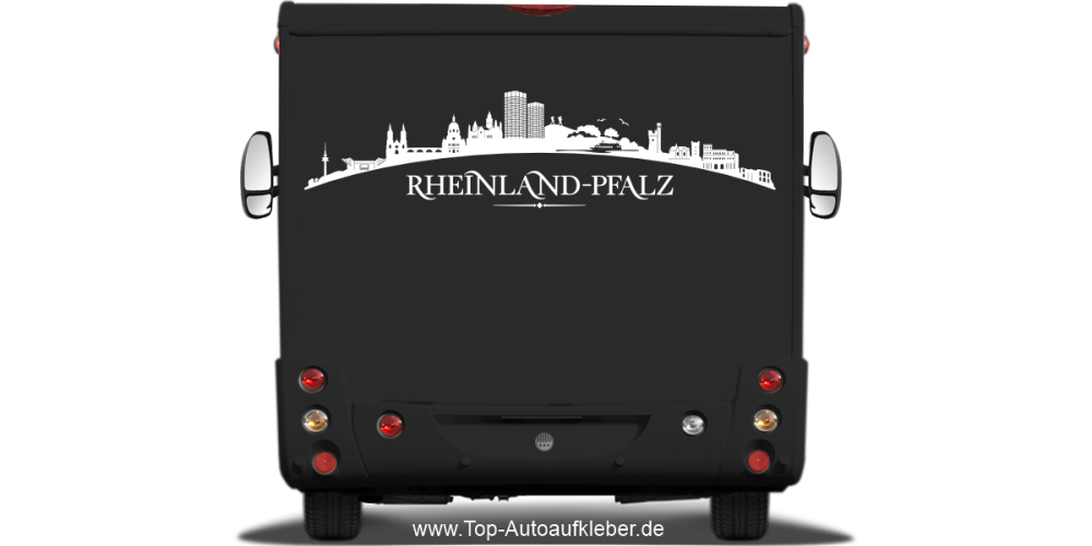 Wohnmobilaufkleber Skyline Rheinland-Pfalz auf dunklem Wohnmobil - Ansicht Farbauswahl