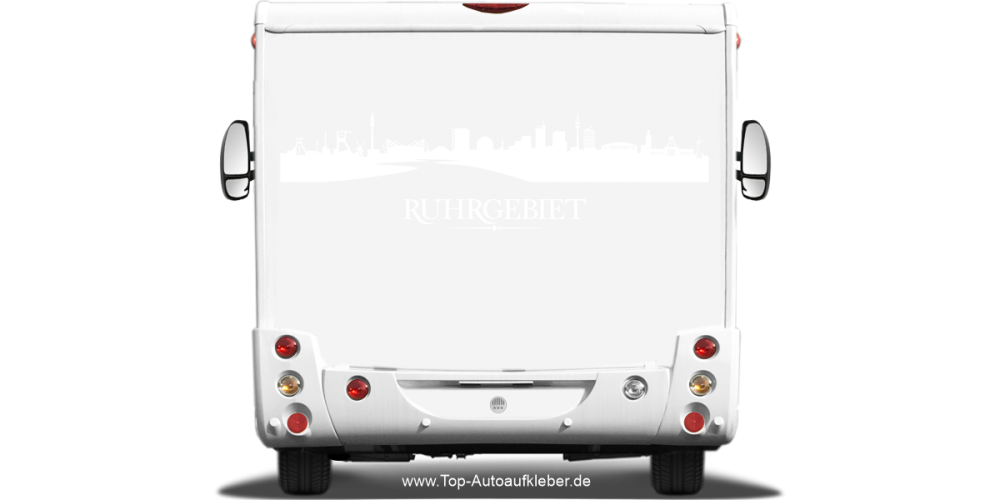Wohnmobilaufkleber Skyline Ruhrgebiet auf hellem Wohnmobil - Ansicht Farbauswahl