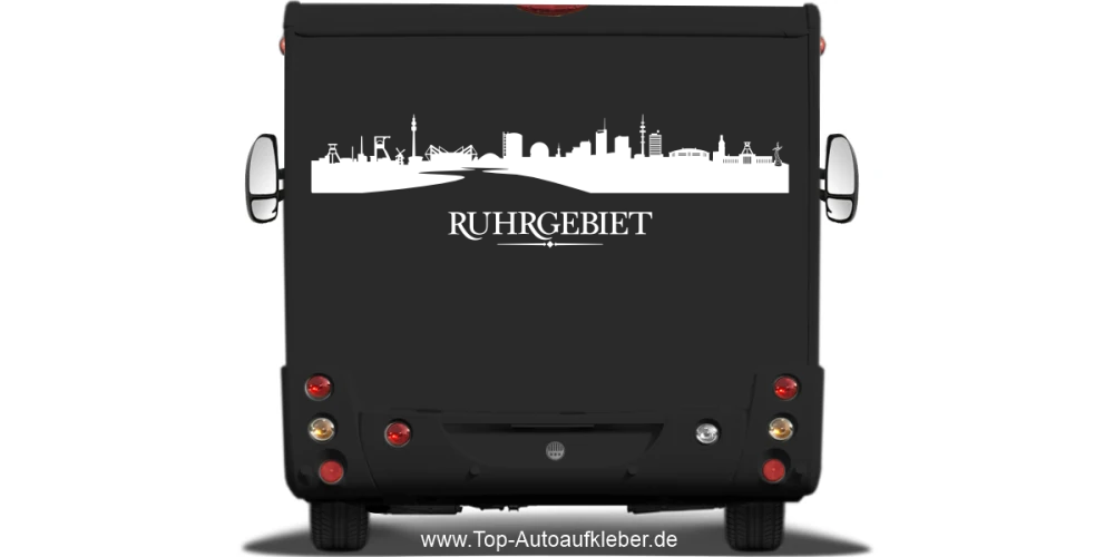 Wohnmobilaufkleber Skyline Ruhrgebiet  auf dunklem Wohnmobil - Ansicht Farbauswahl