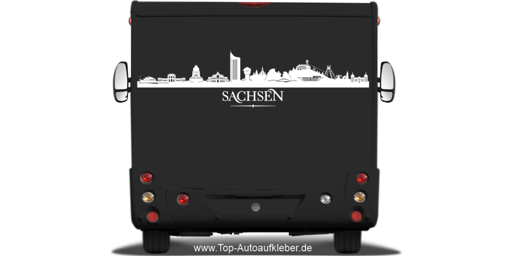 Wohnmobilaufkleber Skyline Sachsen auf dunklem Wohnmobil - Ansicht Farbauswahl