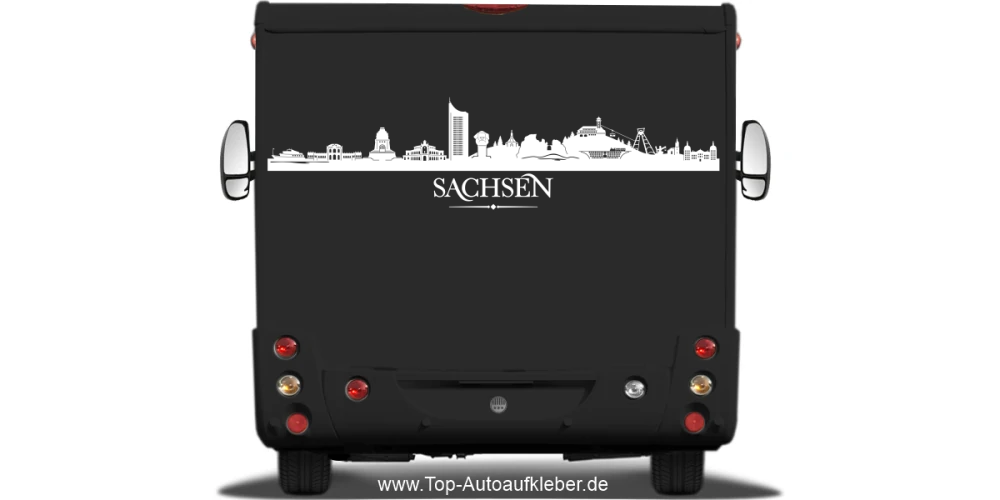 Wohnmobilaufkleber Skyline Sachsen auf dunklem Wohnmobil - Ansicht Farbauswahl