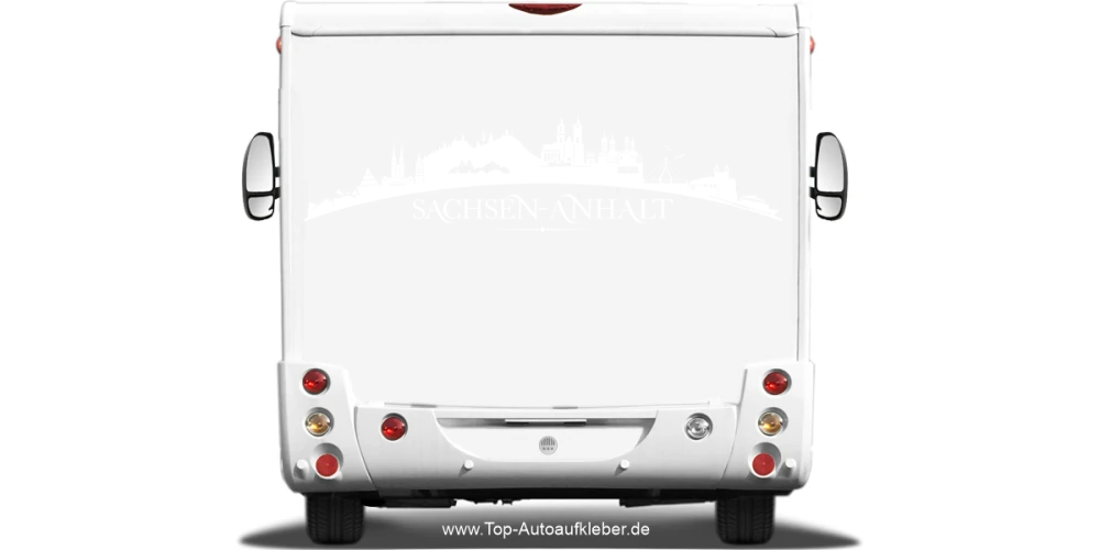 Wohnmobilaufkleber Skyline Sachsen-Anhalt auf hellem Wohnmobil - Ansicht Farbauswahl
