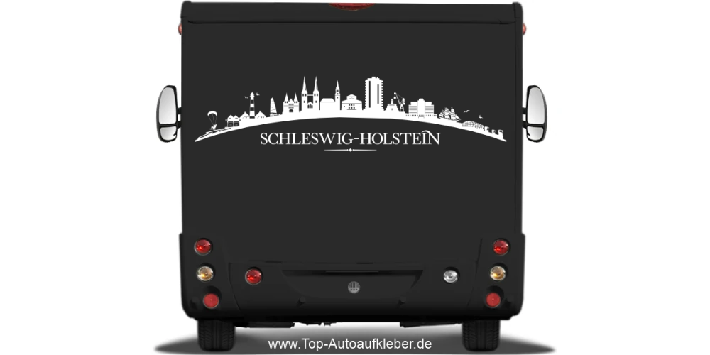 Wohnmobilaufkleber Skyline Schleswig-Holstein auf dunklem Wohnmobil - Ansicht Farbauswahl