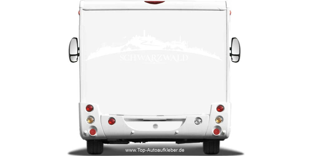 Wohnmobilaufkleber Skyline Schwarzwald auf hellem Wohnmobil - Ansicht Farbauswahl