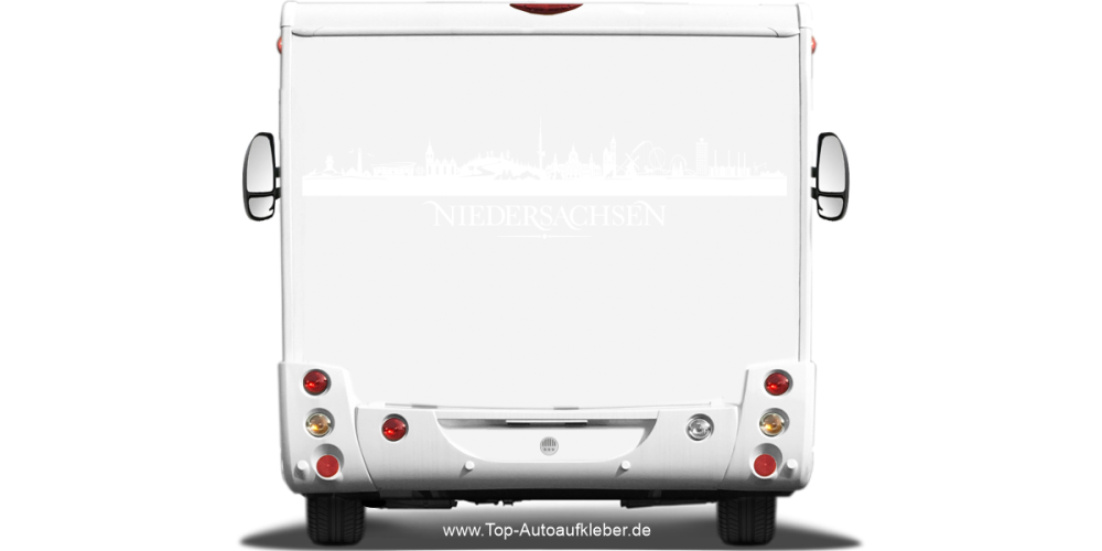 Wohnmobilaufkleber Skyline von Niedersachsen auf hellem Wohnmobil - Ansicht Farbauswahl