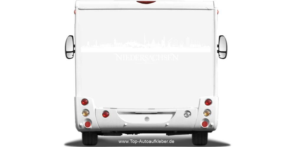 Wohnmobilaufkleber Skyline von Niedersachsen auf hellem Wohnmobil - Ansicht Farbauswahl