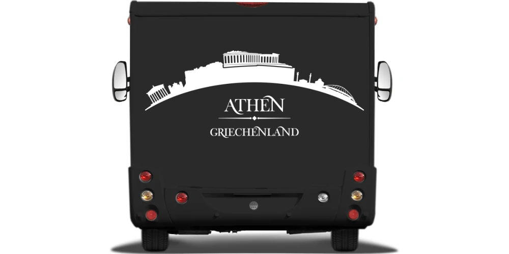 Wohnmobilsticker Skyline Athen auf Heck von Wohnmobil oder Wohnwagen - Ansicht Farbauswahl Wohnmobilsticker Skyline Athen auf Heck von Wohnmobil oder Wohnwagen - Ansicht Farbauswahl