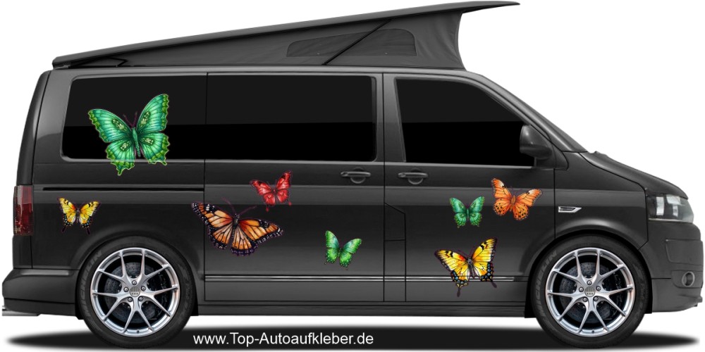 Wohnmobilaufkleber Falter XXL Set auf dunklem Van