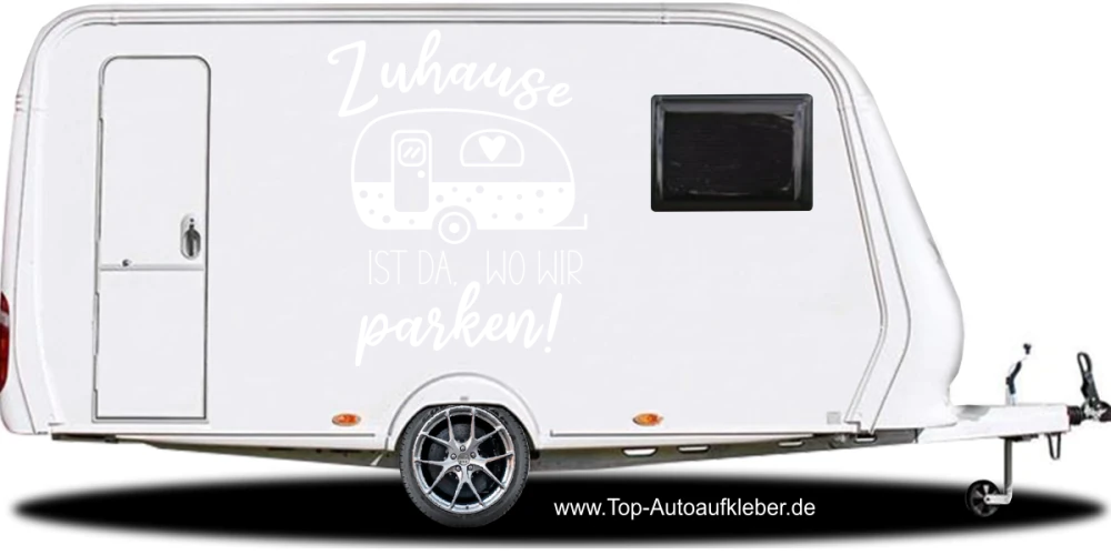 Wohnwagenaufkleber Zuhause ist auf Seite eines hellen Wohnwagens - Ansicht Farbauswahl