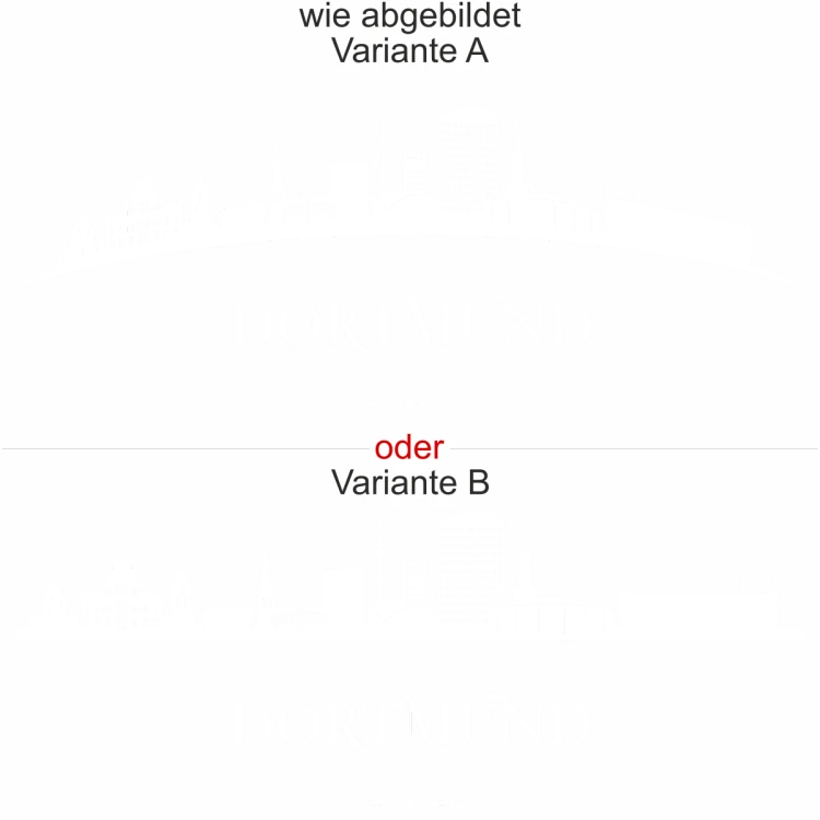 Skyline von Dortmund als Wohnwagendekor - Ansicht Ausrichtung mit Farbauswahl und Variante