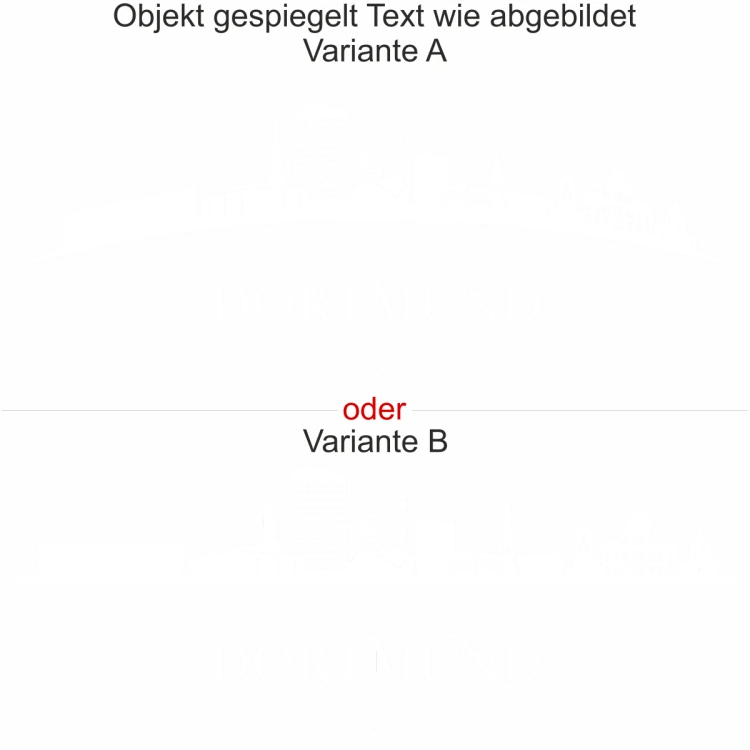 Skyline von Dortmund als Wohnwagendekor - Ansicht Ausrichtung mit Farbauswahl und Variante