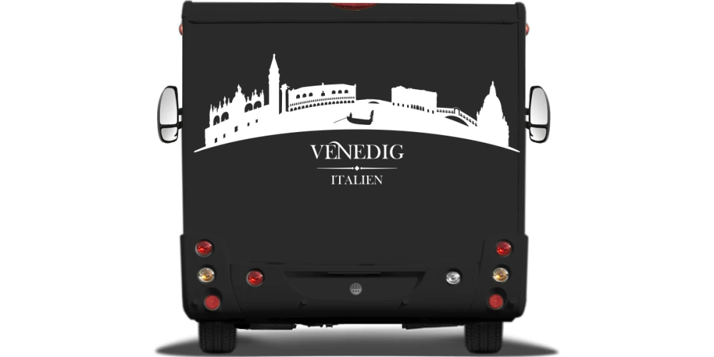 Wohnmobilsticker Skyline Venedig auf Heck von Wohnmobil oder Wohnwagen - Ansicht Farbauswahl