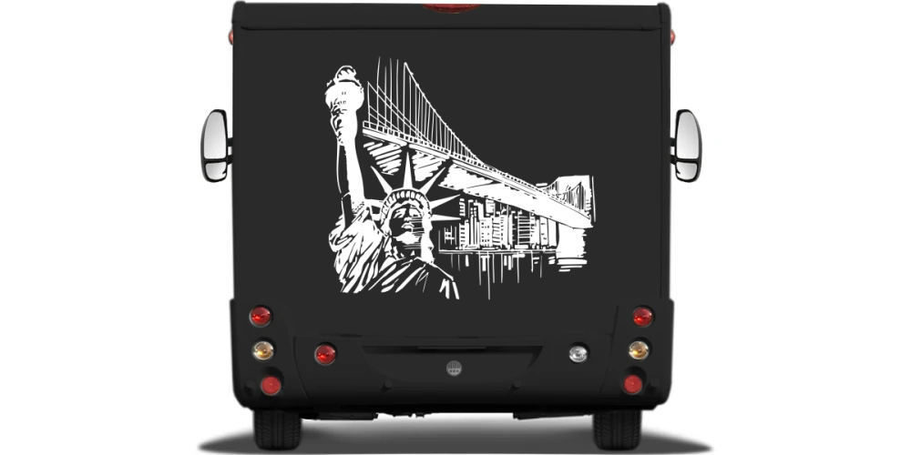 Wohnmobilaufkleber Brooklyn Bridge auf Heck von Wohnmobil oder Wohnwagen - Ansicht Farbauswahl