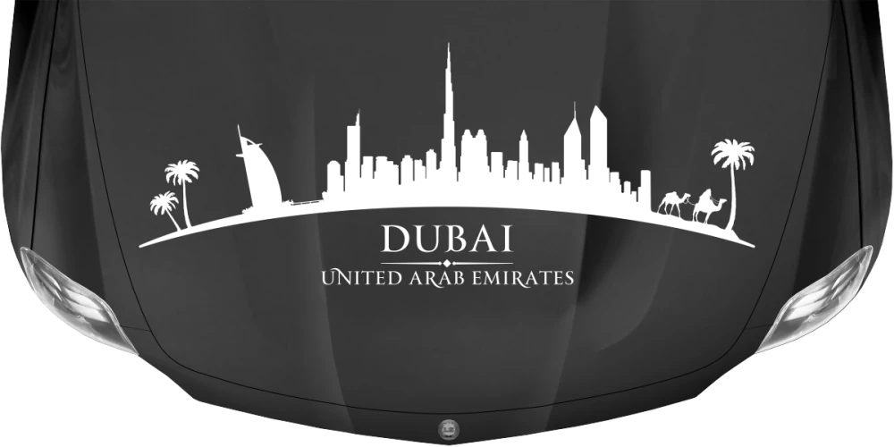 Wohnmobilsticker Skyline Dubai auf dunkler Motorhaube - Ansicht Farbauswahl Wohnmobilsticker Skyline Dubai auf dunkler Motorhaube - Ansicht Farbauswahl
