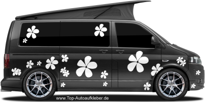 Autofolien Blumen Set auf dunklem Camper -  Ansicht Farbauswahl
