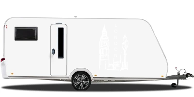 Wohnmobilaufkleber Big Ben London auf hellem Wohnwagen - Ansicht Farbauswahl