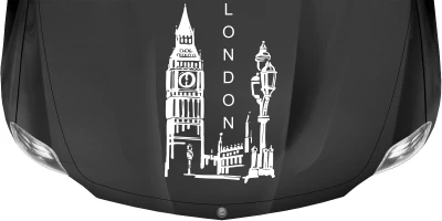 Wohnmobilaufkleber Big Ben London auf dunkler Motorhaube - Ansicht Farbauswahl