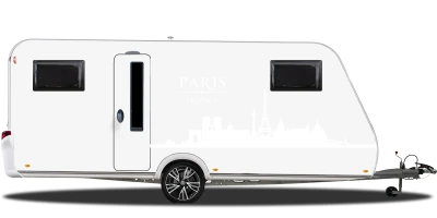 Wohnmobilfolie Skyline von Paris auf hellem Wohnwagen - Ansicht Farbauswahl