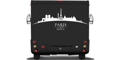 Wohnmobilfolie Skyline von Paris auf Heck von Wohnmobil oder Wohnwagen - Ansicht Farbauswahl