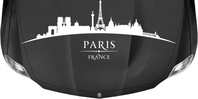 Wohnmobilfolie Skyline von Paris auf dunkler Motorhaube - Ansicht Farbauswahl