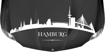 Caravandekor Skyline von Hamburg auf dunkler Motorhaube - Ansicht Farbauswahl
