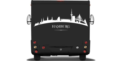 Caravandekor Skyline von Hamburg auf Heck von Wohnmobil oder Wohnwagen - Ansicht Farbauswahl