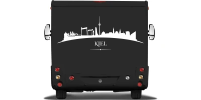 Wohnmobilaufkleber Skyline von Kiel auf Heck von Wohnmobil oder Wohnwagen - Ansicht Farbauswahl