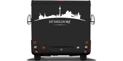 Caravandekor Skyline Düsseldorf auf Heck von Wohnmobil oder Wohnwagen - Ansicht Farbauswahl