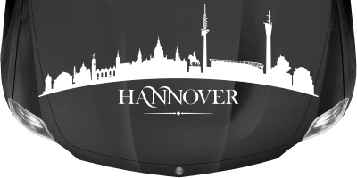 Caravandekor Skyline Hannover auf dunkler Motorhaube - Ansicht Farbauswahl
