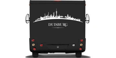 Wohnmobildekor Skyline Duisburg auf Heck von Wohnmobil oder Wohnwagen - Ansicht Farbauswahl