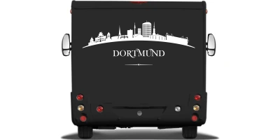 Skyline von Dortmund als Wohnwagendekor auf Heck von Wohnmobil oder Wohnwagen - Ansicht Farbauswahl