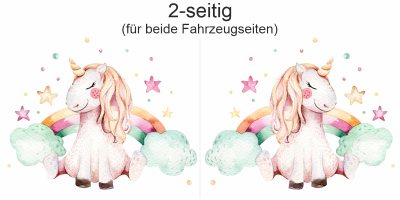 Einhorn Aufkleber fürs Auto - Ansicht zweiseitig für beide Fahrzeugseiten