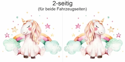 Einhorn Aufkleber fürs Auto - Ansicht zweiseitig für beide Fahrzeugseiten