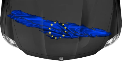 Die europäische Flagge zum Aufkleben auf dunkler Motorhaube